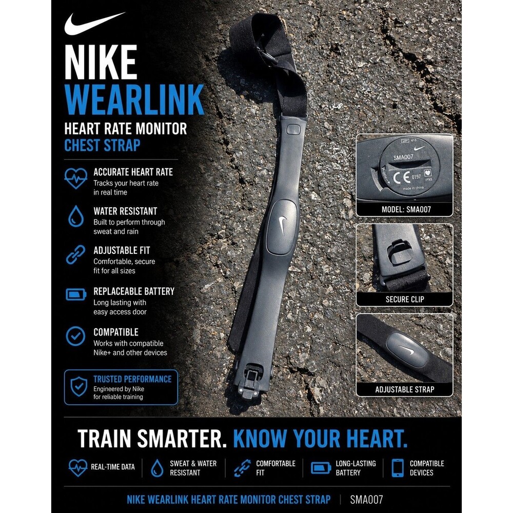 Nike WearLink Heart Rate Monitor Chest Strap SMA007 Black Adjustable HRM